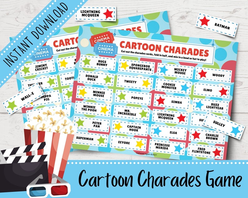 Cartoon Charades for Kids Printable Charades Game Icebreaker Ideas