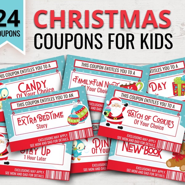 Coupons de Noël imprimables pour les enfants | Bas de Noïe imprimables pour enfants | Livre de coupons numériques | Coupons pour enfants pour Noël