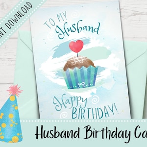 Cartão de aniversário imprimível | Cartão de feliz aniversário para marido | Cartão imprimível | Cartão Digital | Modelo de envelope incluído