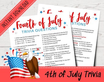 4th of July Trivia Questions | Trivia Quiz for Kids | 4th of July | Independence Day USA | Printable | Instant Download