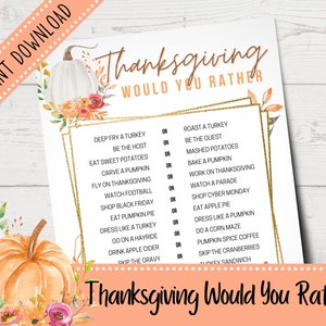 Thanksgiving Would You Rather Game | Thanksgiving Party Games | Printable Fall Activities | Printable