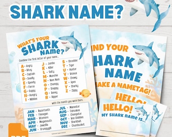 What's Your Shark Name? | Printable Shark Name Game | Shark Birthday Party Games | Shark Party Games | Shark Party Ideas