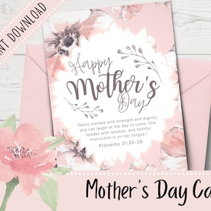 Tarjeta imprimible del Día de la Madre / Tarjeta cristiana del Día de la Madre / Proverbios 31 / Regalos para mamá / Plantilla de sobre incluida
