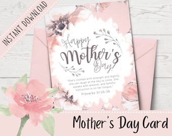 Printable Mother's Day Card | Christian Mother's Day Card | Proverbs 31 | Gifts for Mom | Envelope Template Included