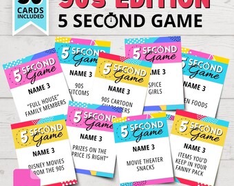 90s Edition 5-Second Game | Printable 90s Party Games | 90s Birthday Games | Funny 90s Games for Adults | 90s Theme Party Games |
