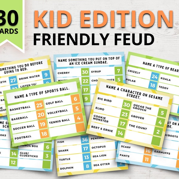 Kid-Friendly Feud Game | Printable Family Feud Style Questions | Clean Family Feud Game | Friendly Feud Game | Kid Birthday Party Games