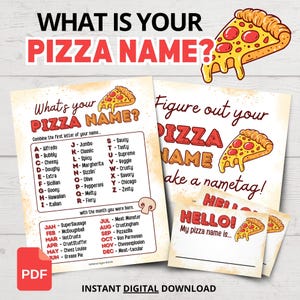 What&#39;s Your Pizza Name? | Printable Pizza Name Game | Funny Pizza Party Game | Pizza Theme Party Ideas | Pizza Night Game | Funny Pizza Game