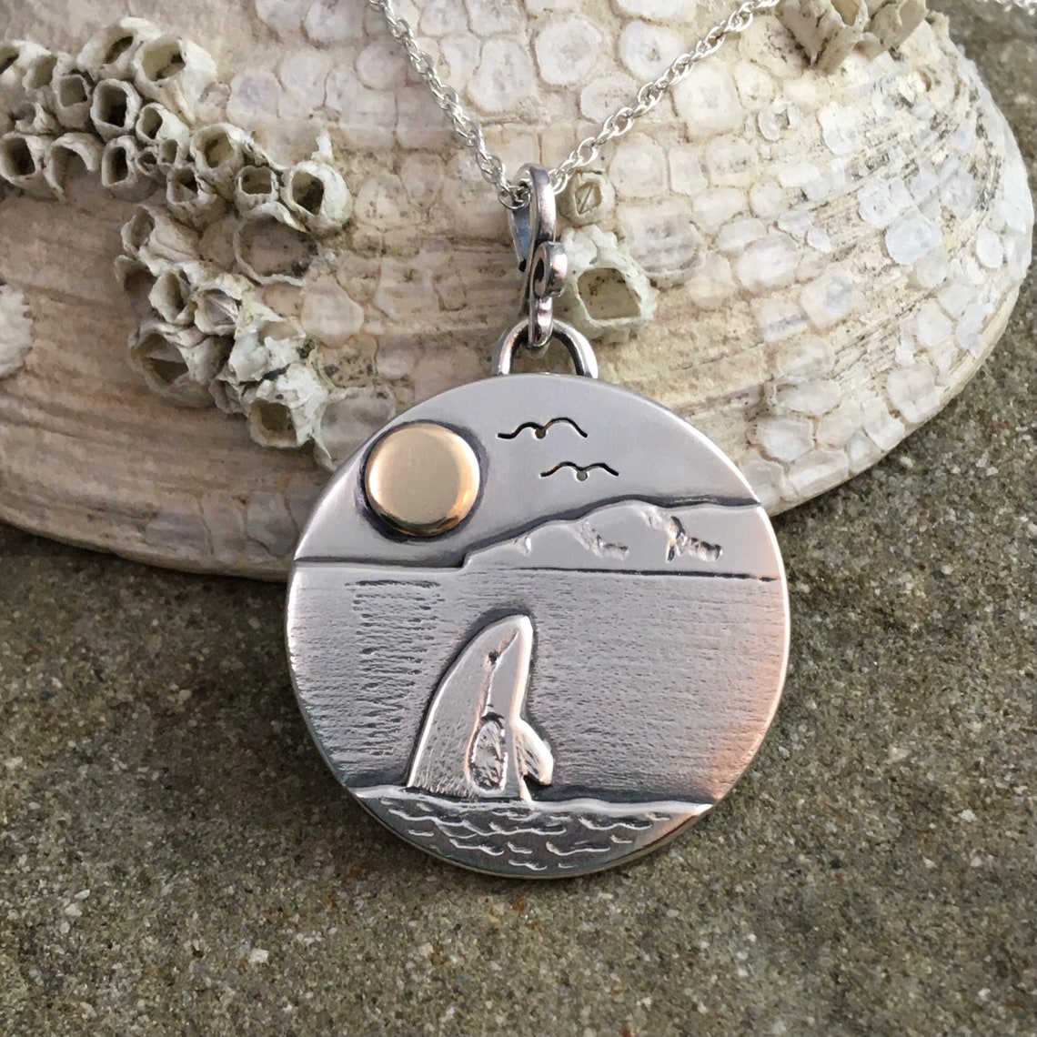 Orca Sterling Silver Pendant Necklace with 14k Gold Sun West | Etsy