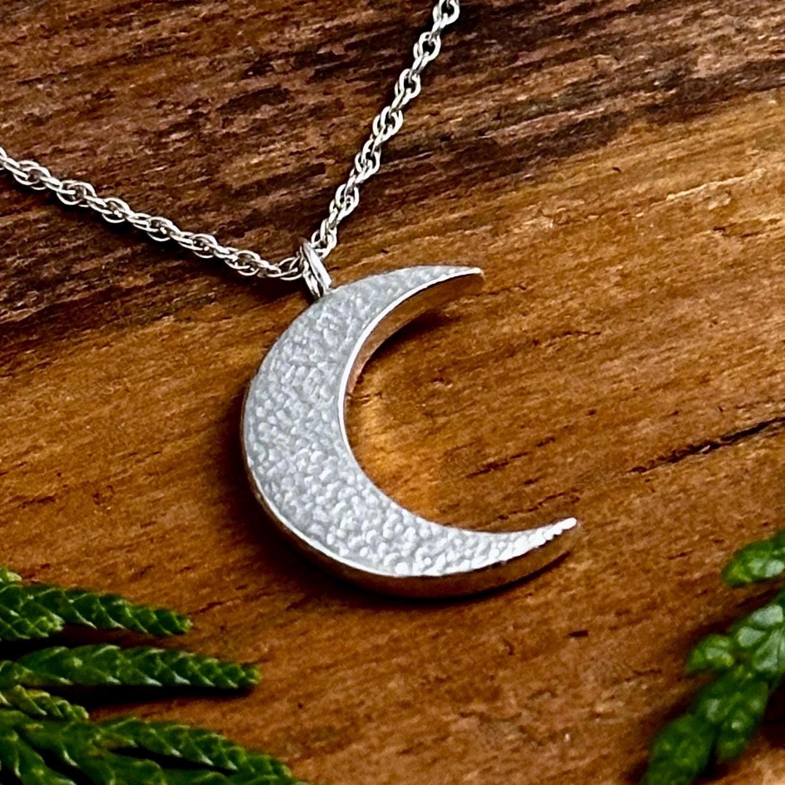 Crescent Moon Necklace, Sterling Silver Pendant, Handmade
