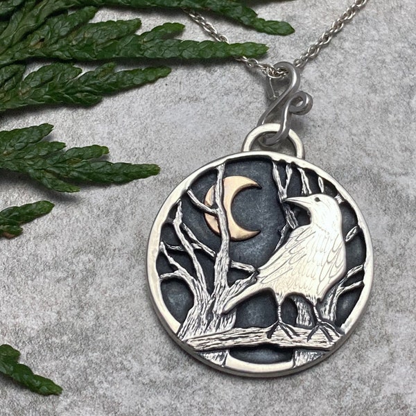 Raven Necklace, Sterling Silver, Handcrafted Pendant, Forest Corvid Crow - Jewellery by Veritas Silver Designs