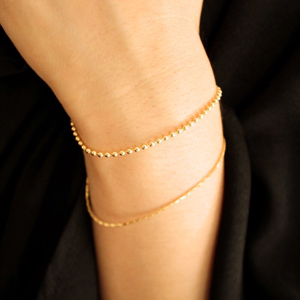 2mm Beads Ball Chain Link 14K Yellow Real Gold Luxury Pretty Etsy