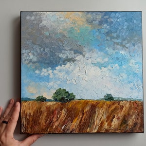 Original oil painting landscape abstract art 12x12 impasto artwork on canvas