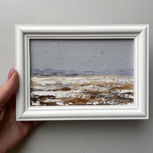 Mini pintura al óleo original enmarcada con escena de invierno