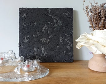 Plaster wall art black textured canvas art, spackle art for minimalist or japandi decor