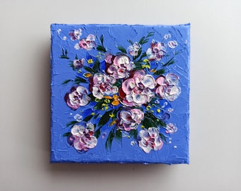 Miniature painting impasto on mini canvas - original art for birthday gift
