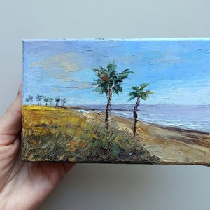 Mini original painting of palm trees on canvas 4x6 for beach house decor