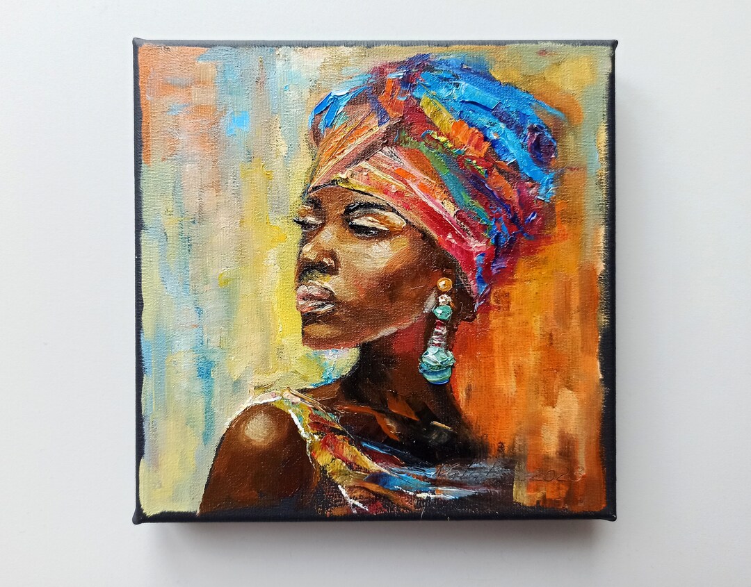 Original Art: Black Woman Portrait Oil Painting - Unique Wall Art 6x6 ...