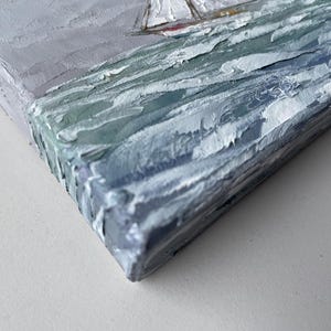 Sailboat painting on mini canvas seascape original artwork for nautical wall decor image 6