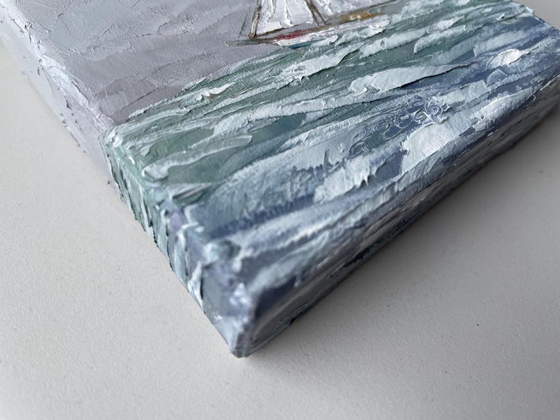 Sailboat painting on mini canvas seascape original artwork for nautical wall decor image 6