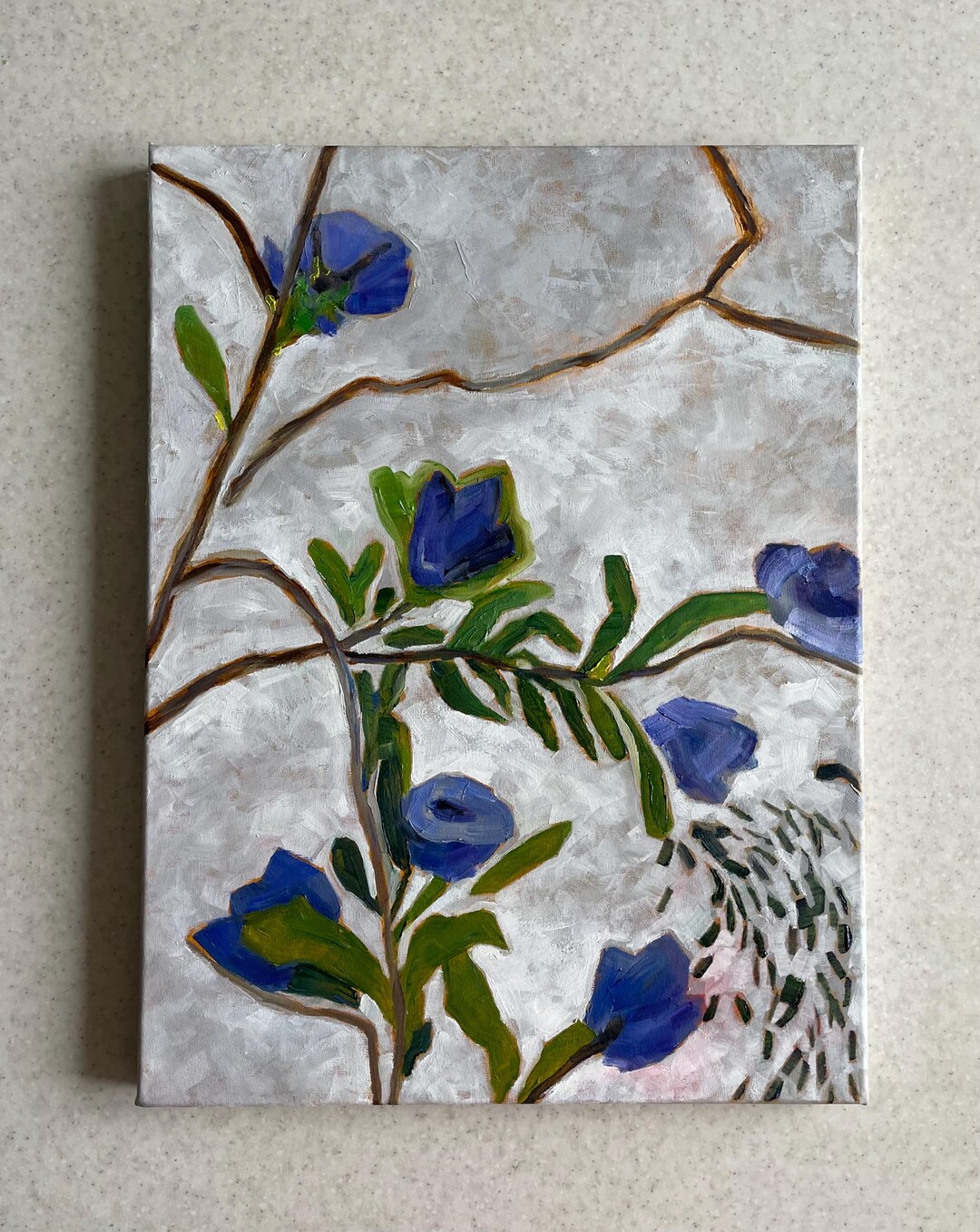 Original Art: Abstract Floral Oil Painting on Canvas 16x12 in - Unique ...