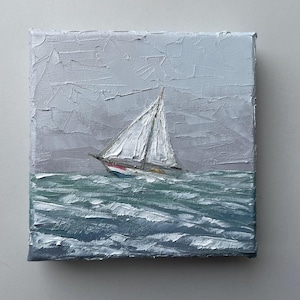Sailboat painting on mini canvas seascape original artwork for nautical wall decor image 2