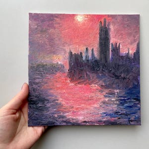 Monet peignant les chambres du Parlement, oeuvre d'art peinte à la main à partir d'une photo, oeuvre d'art célèbre sur toile