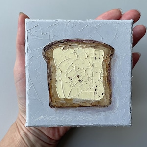 Mini Bread and Butter Oil Painting: 4x4&quot; Kitchen Food Art