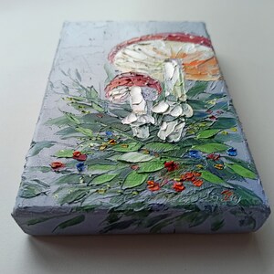 Mini painting of mushrooms on canvas original artwork for Halloween or fairycore wall decor image 3