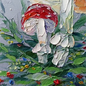 Mini painting of mushrooms on canvas original artwork for Halloween or fairycore wall decor image 6