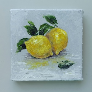 Lemon Oil Painting: Impressionist Still Life Kitchen Decor 6x6