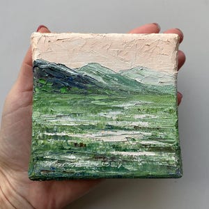 Miniature Oil Painting Mountains and Salt Marsh - Original Art