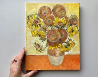 花瓶に入った3本のひまわり - ヴィンセント・ヴァン・ゴッホの手描きの