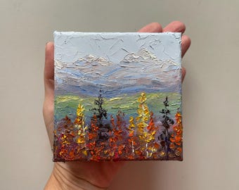 Miniature Autumn Oil Painting: Blue Ridge Mountain Landscape, Palette Knife Art