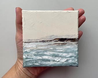 Mini Seascape Oil Painting: Palette Knife Textured Art (4x4)