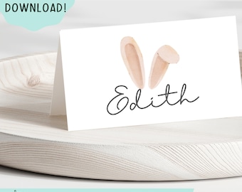 カスタマイズ可能な席札 - イースターバニーの耳 - パーティー - テーブルセッティング - 編集可能 - イースターテーブルデコレーション - ミニマリスト