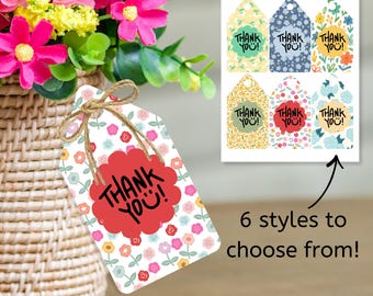 花柄のサンキューギフトタグ、ヴィンテージ風でカラフルで明るいデザイン（PDFダウンロード）