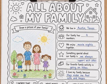 All About My Family Printable Worksheet Kids Family Activity Page Coloring Sheet Homeschool Icebreaker First Week of School Family Keepsake