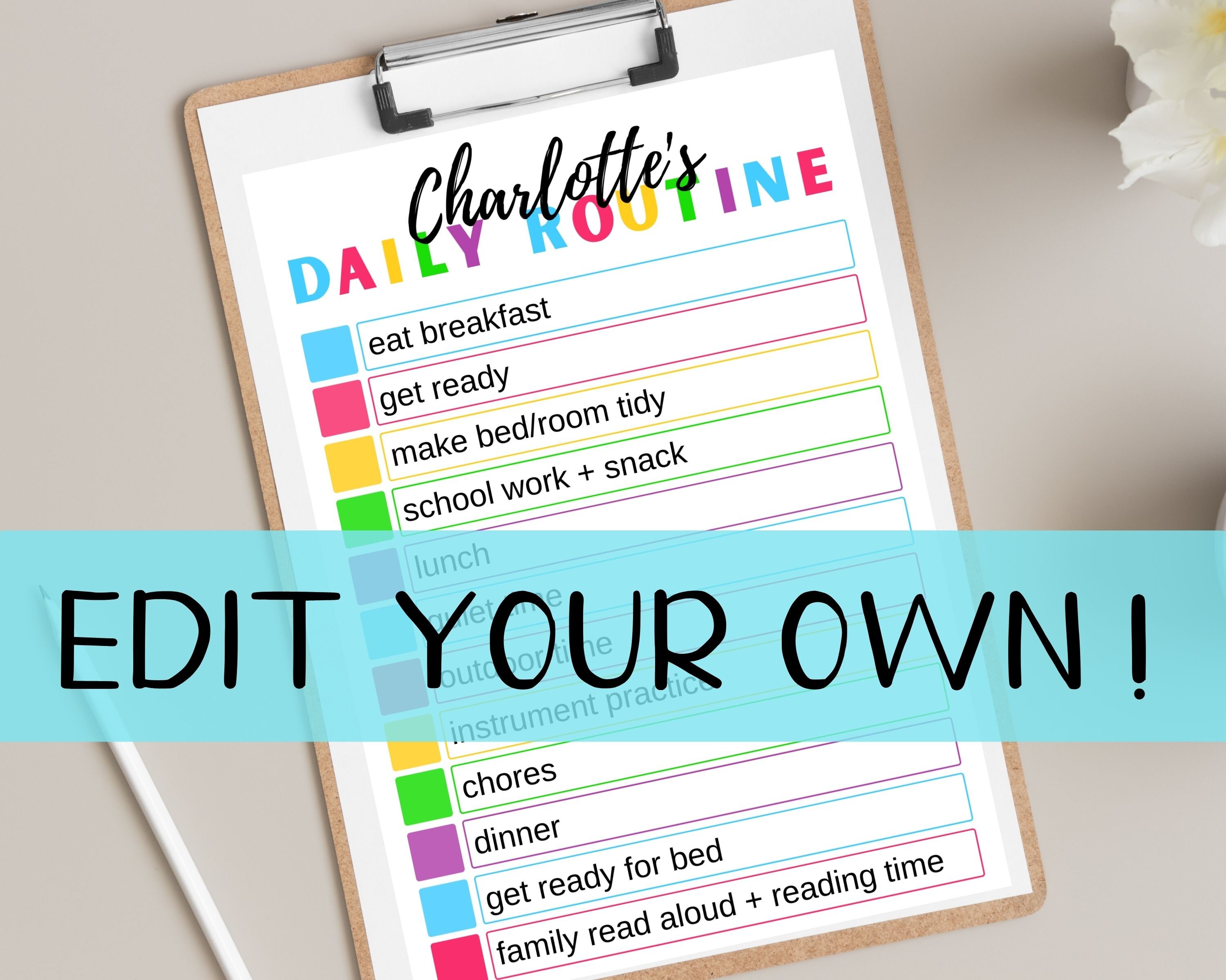 Editable Kids Routine Chart, Toddler Daily Checklist, Canva Template ...