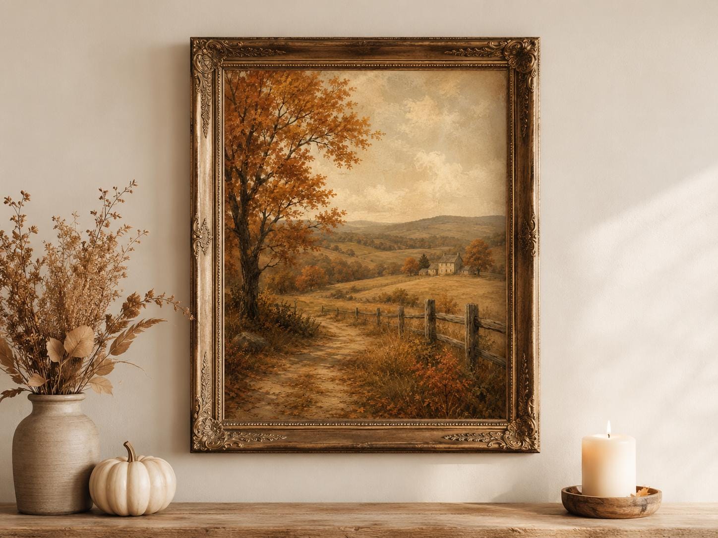 Vintage Fall Landscape Wall Art Printable Autumn Farmhouse Decor Rustic ...