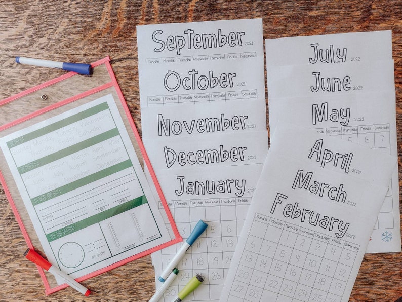 Calendar Time Printable Classroom Homeschool Name Etsy