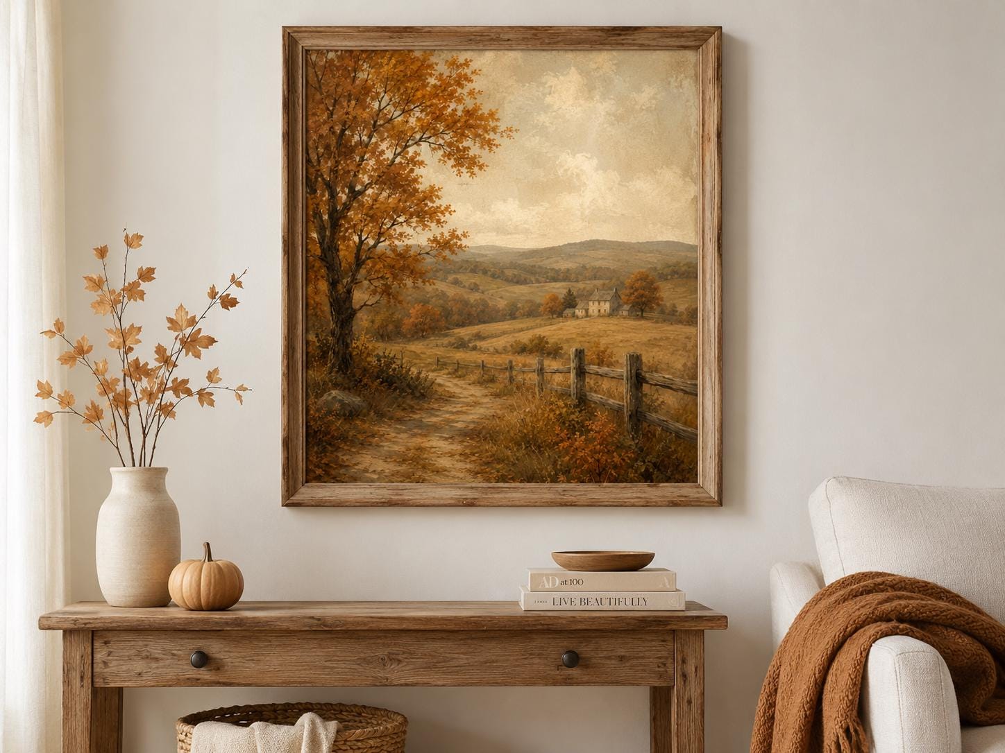 Vintage Fall Landscape Wall Art Printable Autumn Farmhouse Decor Rustic ...