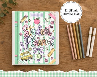 Agenda scolastica per studenti che studiano a casa, stampabile in PDF: settimanale, mensile, per tenere traccia della lettura, per pianificare gli obiettivi e per completare i compiti.