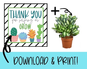 成長を助けてくれてありがとう ギフトタグ 印刷可能 植物教師への感謝 即時ダウンロード