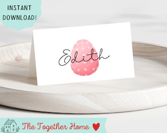カスタマイズ可能な席札 - イースター - パーティー - テーブルセッティング - ギンガム - 編集可能 - イースターエッグ - イースターテーブルデコレーション