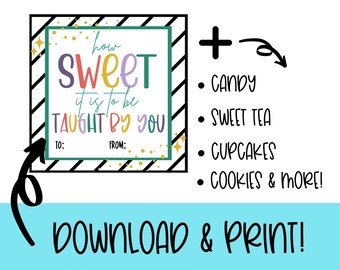 先生への感謝の気持ちを込めたギフトタグ – キャンディテーマの印刷可能（デジタルダウンロード）