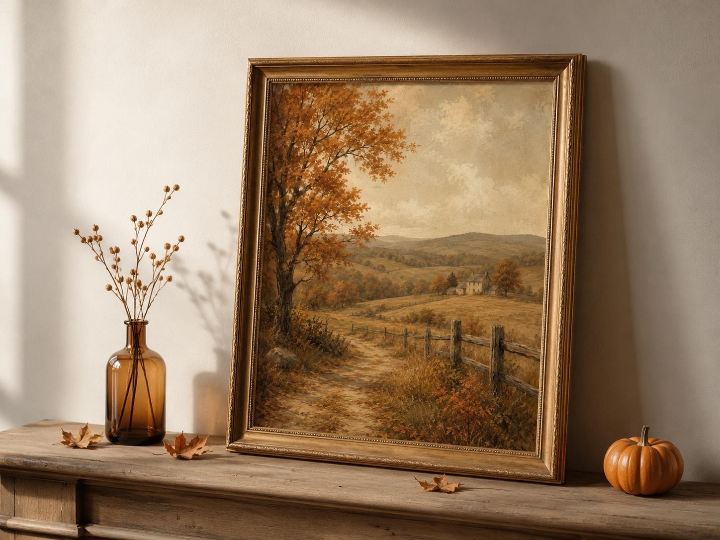 Vintage Fall Landscape Wall Art Printable Autumn Farmhouse Decor Rustic ...