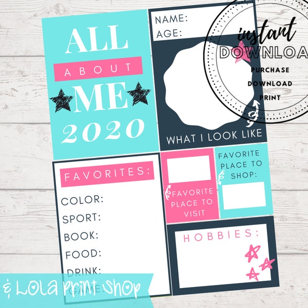 All About Me Printable - Classroom - Homeschool - First Day of School Activity - Memory Page - Digital Download