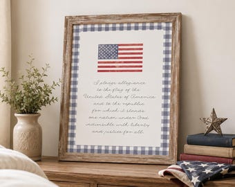 Stampa del Giuramento di Fedeltà, Giuramento biblico, Decorazione murale con bandiera americana, Stampa patriottica, Giuramento alla bandiera cristiana, Decorazione in stile rustico, Poster USA
