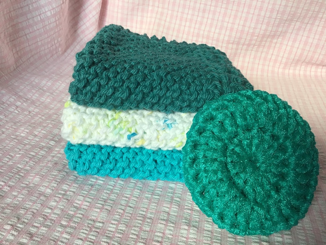 Cotton Dish Cloth Set With Scrubby Etsy de cotton-dish-cloth-set-with-scrubby-etsy-de