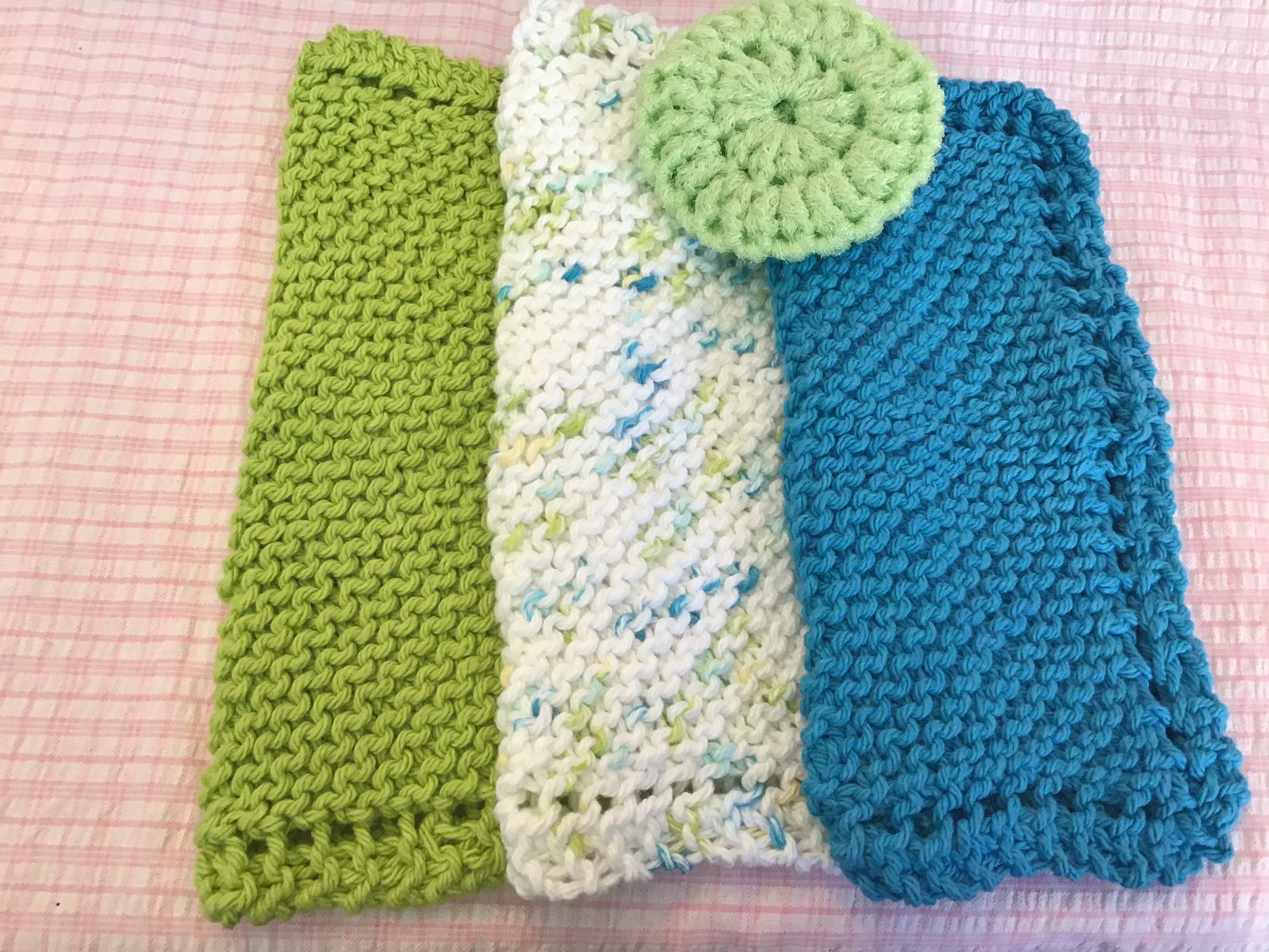 Hand knitted Cotton Dish Cloth set with scrubby Etsy